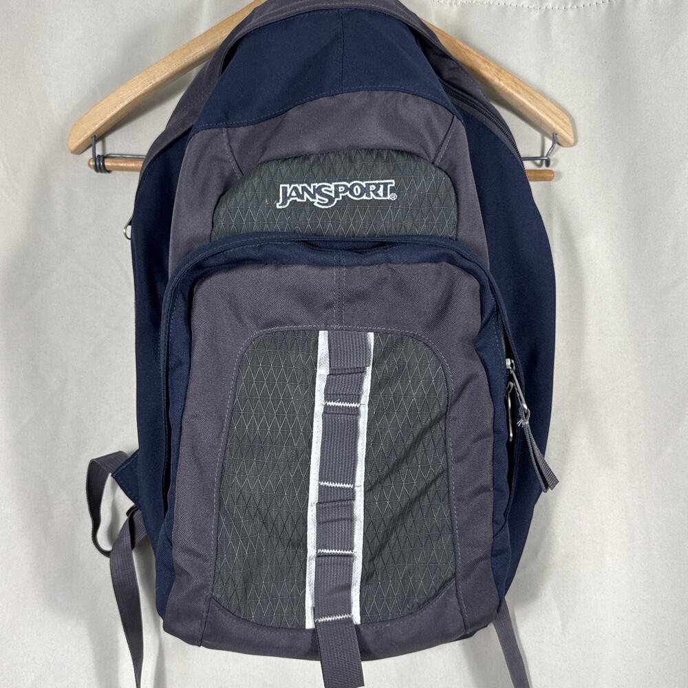 JanSport Backpack Navy Gray Multi Compartment School Travel Y2K Gorpcore Utility